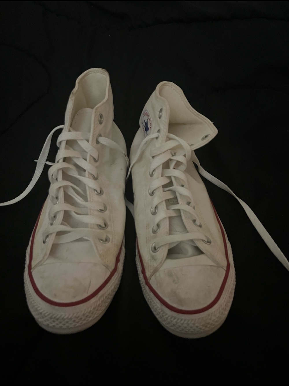 Converse White High-Top Sneakers with Red Stripe
